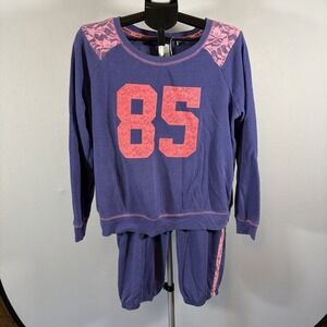 Joe Boxer XL Y2K Purple 85 Lace Sweatshirt Capri Jogger Set Lounge PJs 90s Pink